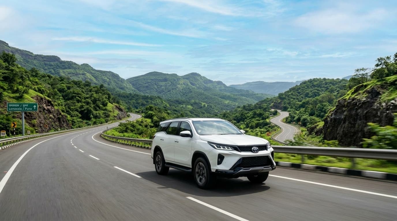 Luxury car on a winding mountain road